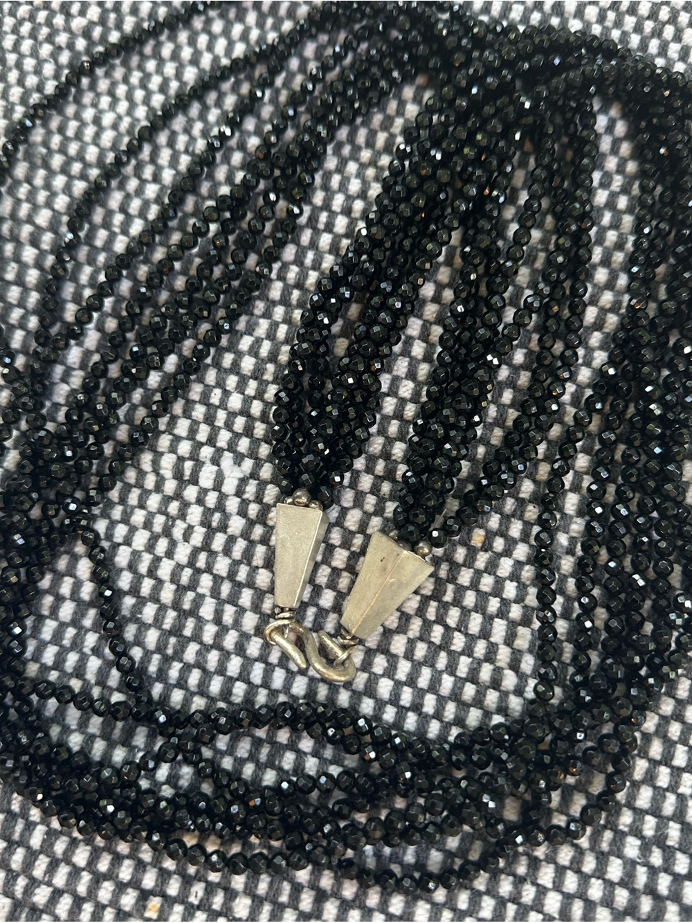 Multi-Strand Black Faceted Bead Necklace